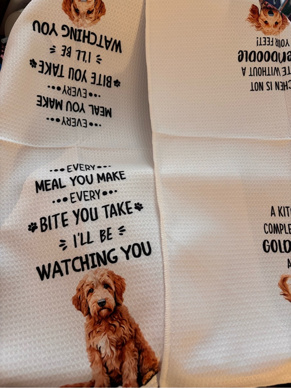 2 White Kitchen Towels with Brown Goldendoodle Print - Dog Lover Design